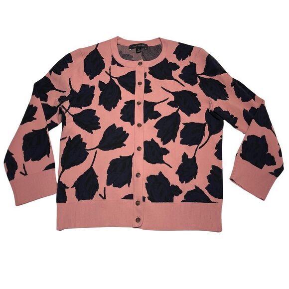Ann‎ Taylor Women's Pink Button-up Navy Floral Print Cardigan Size Small - Picture 1 of 4